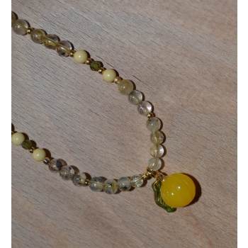 Naszyjnik  handmade z jadeitu kwarcu rutylowego i agatu .